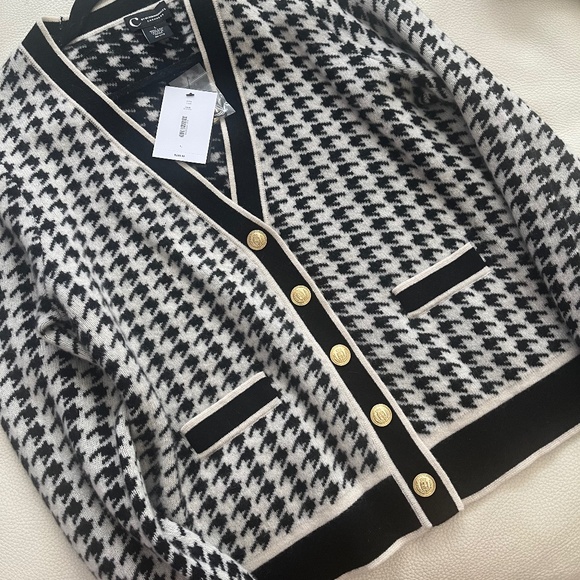 By Bloomingdales cashmere houndstooth cardigan sweater - Picture 1 of 2